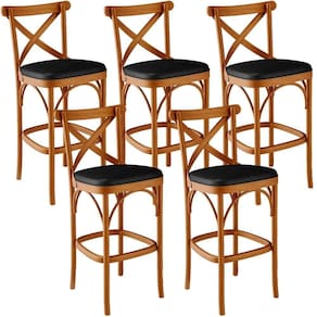 Kit 05 Banquetas Altas Cozinha Bancada Bar Sala Jantar Estofada ávila L02 Couríssimo Preto - Lyam