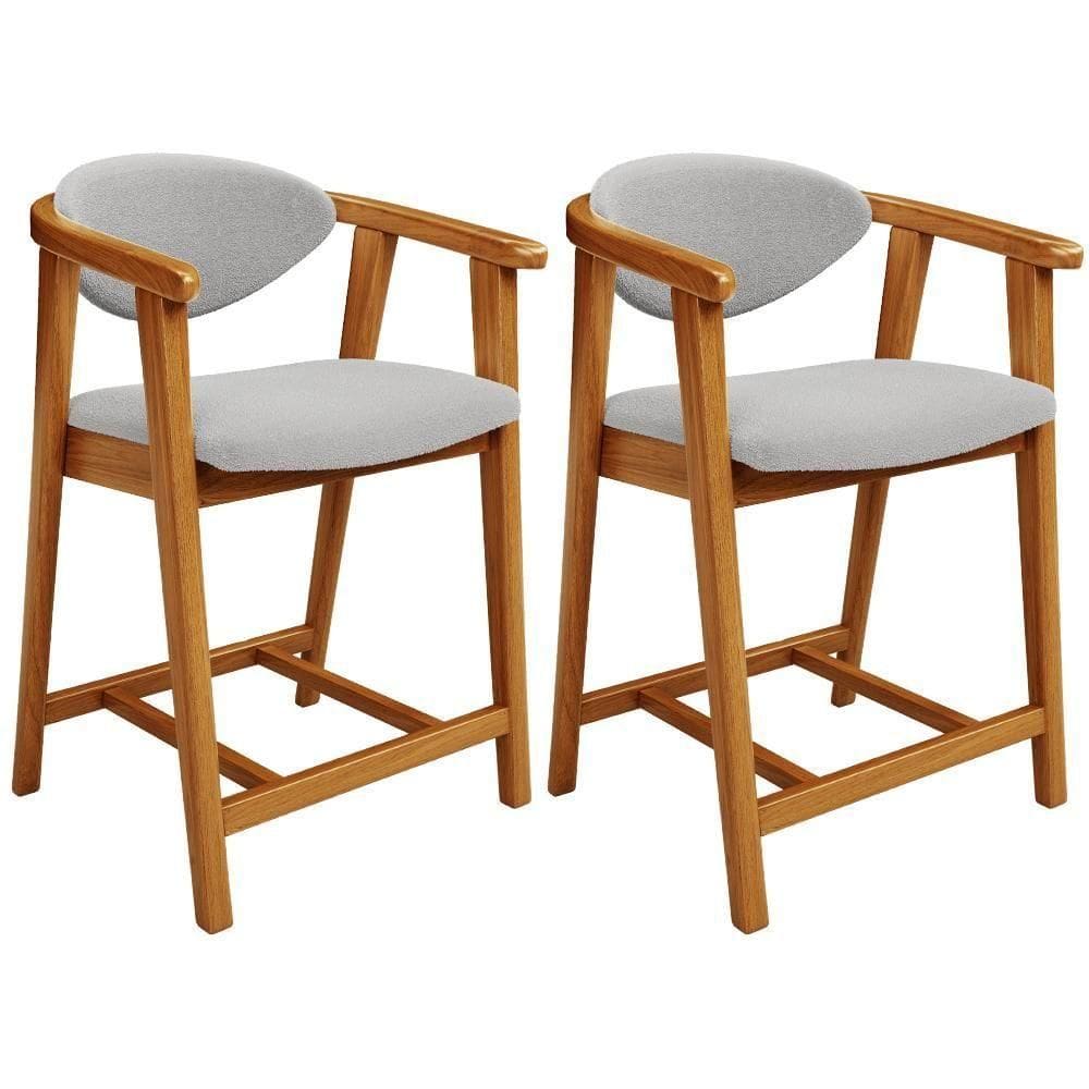 Kit 02 Banquetas Baixa Para Cozinha Sala Jantar Bancada Cecília L02 Bouclê Cinza - Lyam Decor