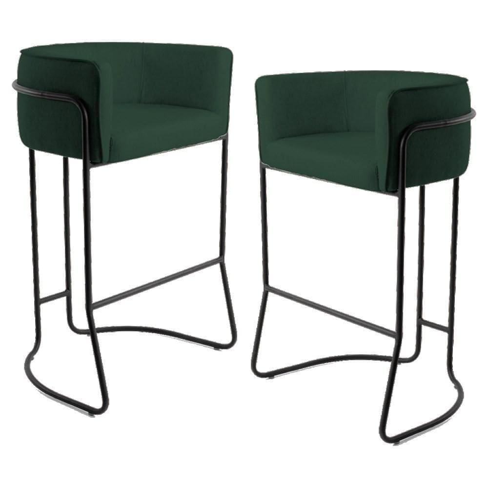 Kit 2 Banquetas Base Aço Preto Betina C-117 Linho Verde Musgo - Domi