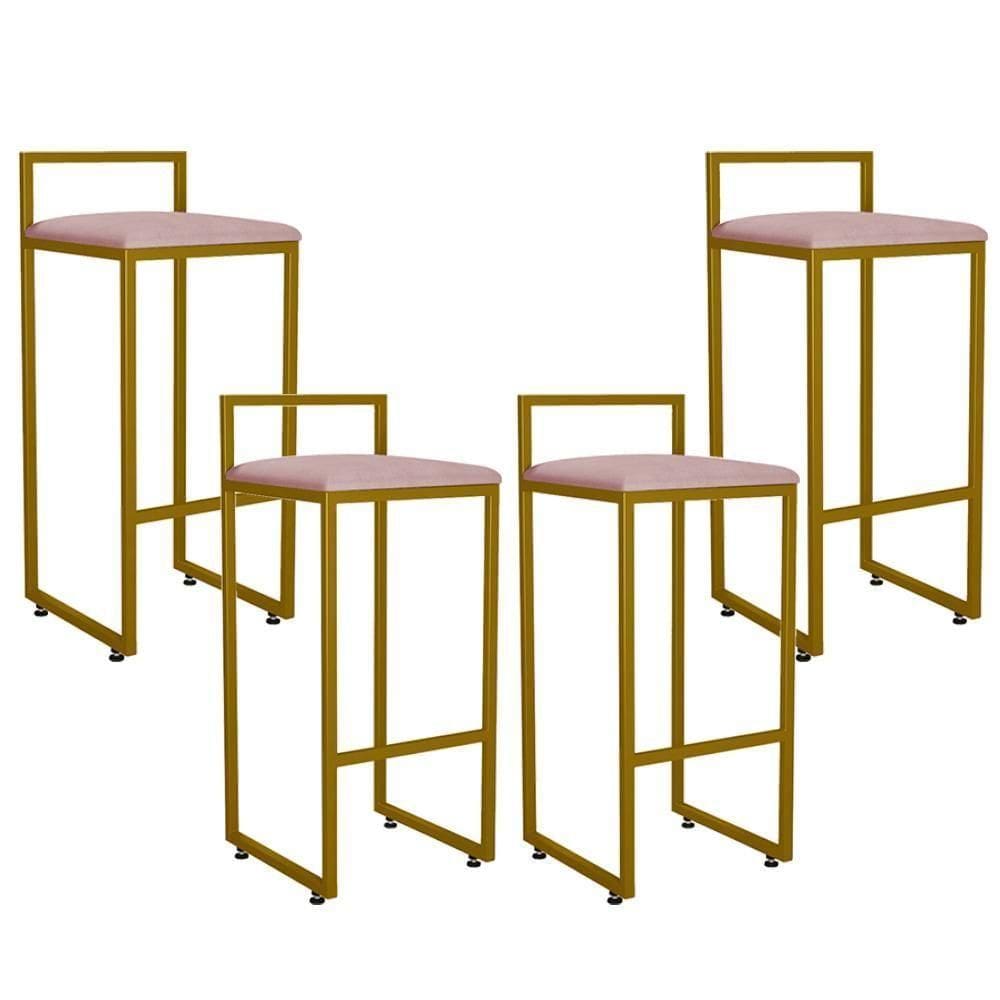 Kit 04 Banquetas Altas Hanna Dourado Suede Rosê
