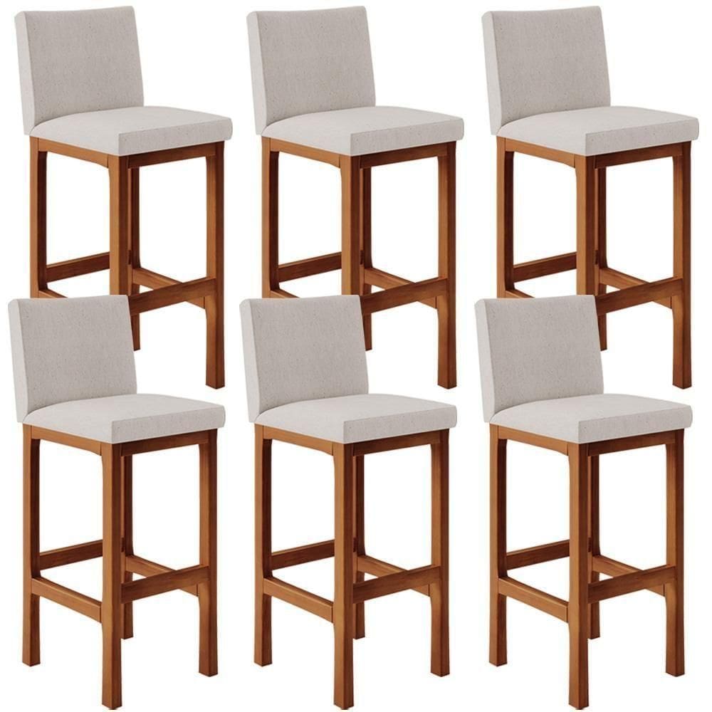 Kit 06 Banquetas Altas Alya Linho Cru