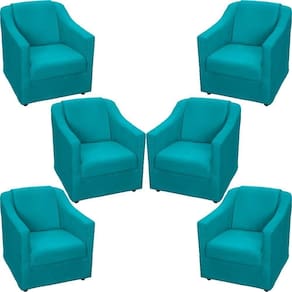 Kit 6 Poltronas Mila Pé De Plástico Cromado - Azul-turquesa Suede
