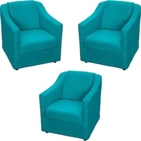 Kit 3 Poltronas Mila Pé De Plástico Cromado - Azul-turquesa Suede