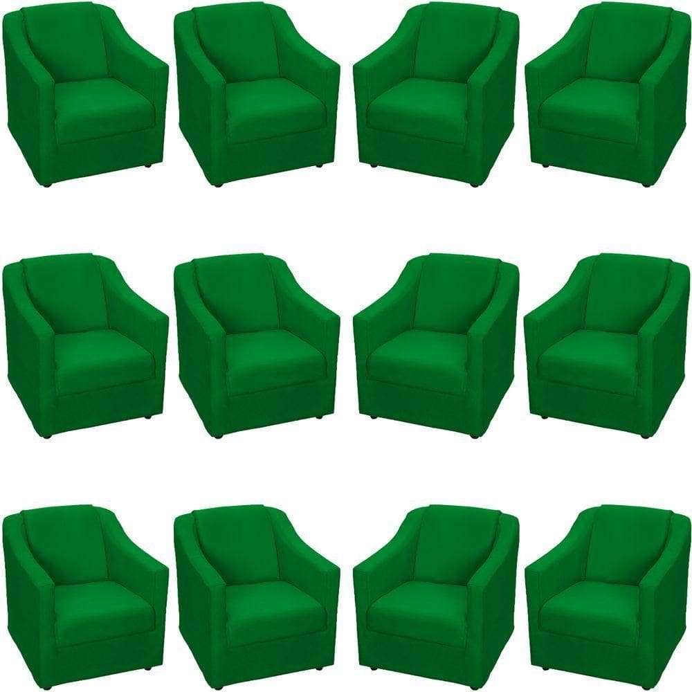 Kit 12 Poltronas Mila Pé De Plástico Cromado - Verde Suede
