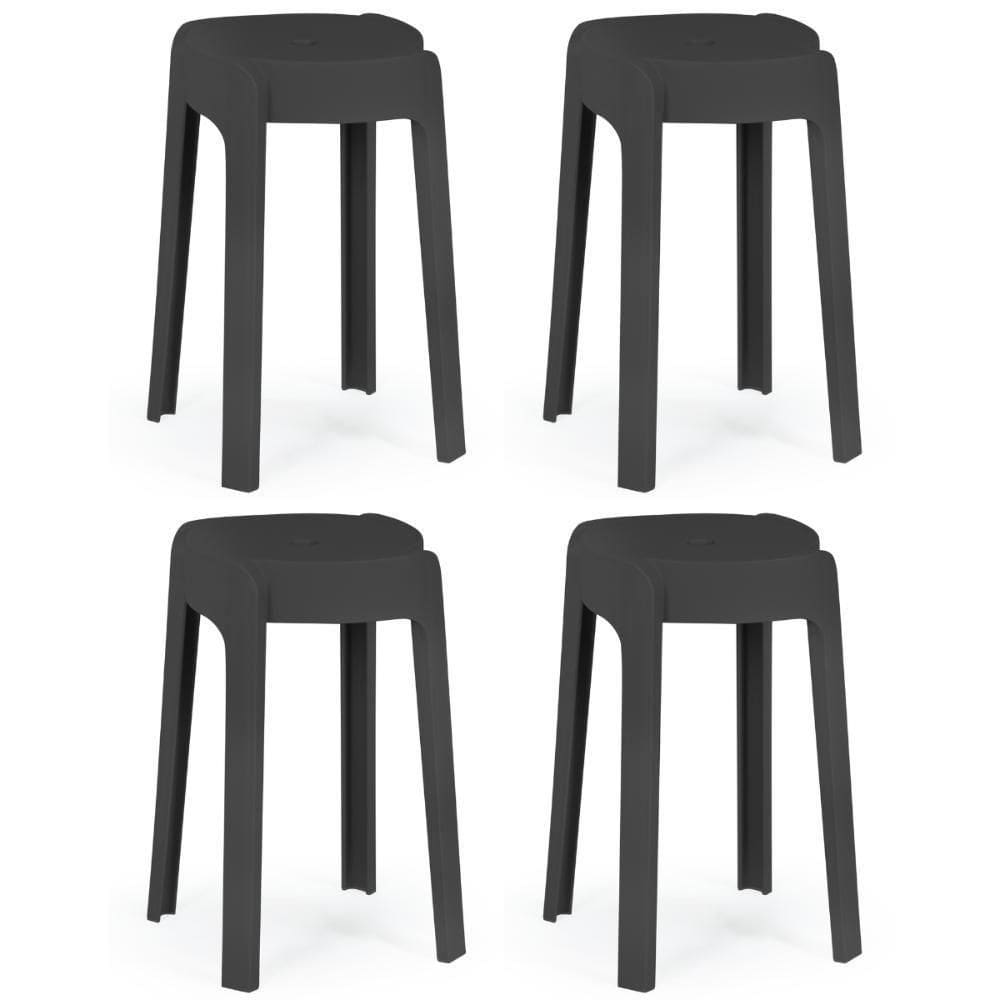 Kit 4 Banquetas Baixa Empilhável Nordica - Preto