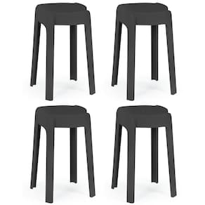 Kit 4 Banquetas Baixa Empilhável Nordica - Preto
