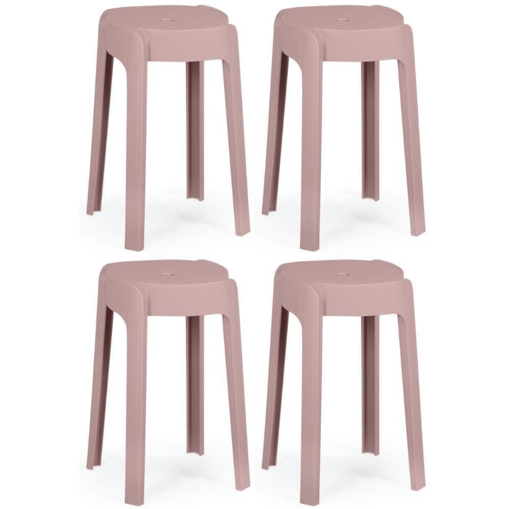 Kit 4 Banquetas Baixa Empilhável Nordica - Rosa