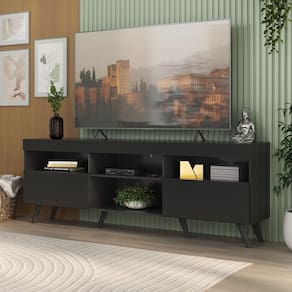Rack Até 65 Polegadas Com Pés Retrô Multimóveis Mp1091 Preto Preto