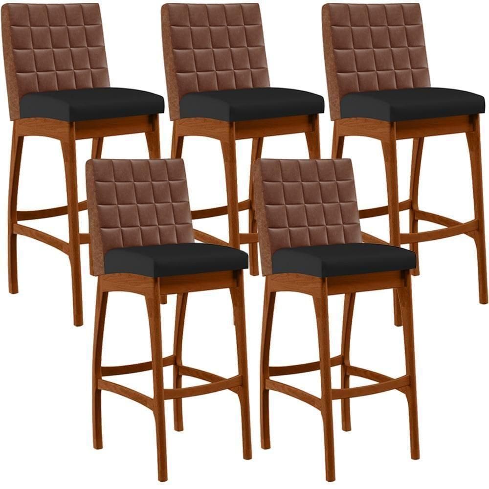 Kit 05 Banquetas Altas Mila Marrom Corano Preto