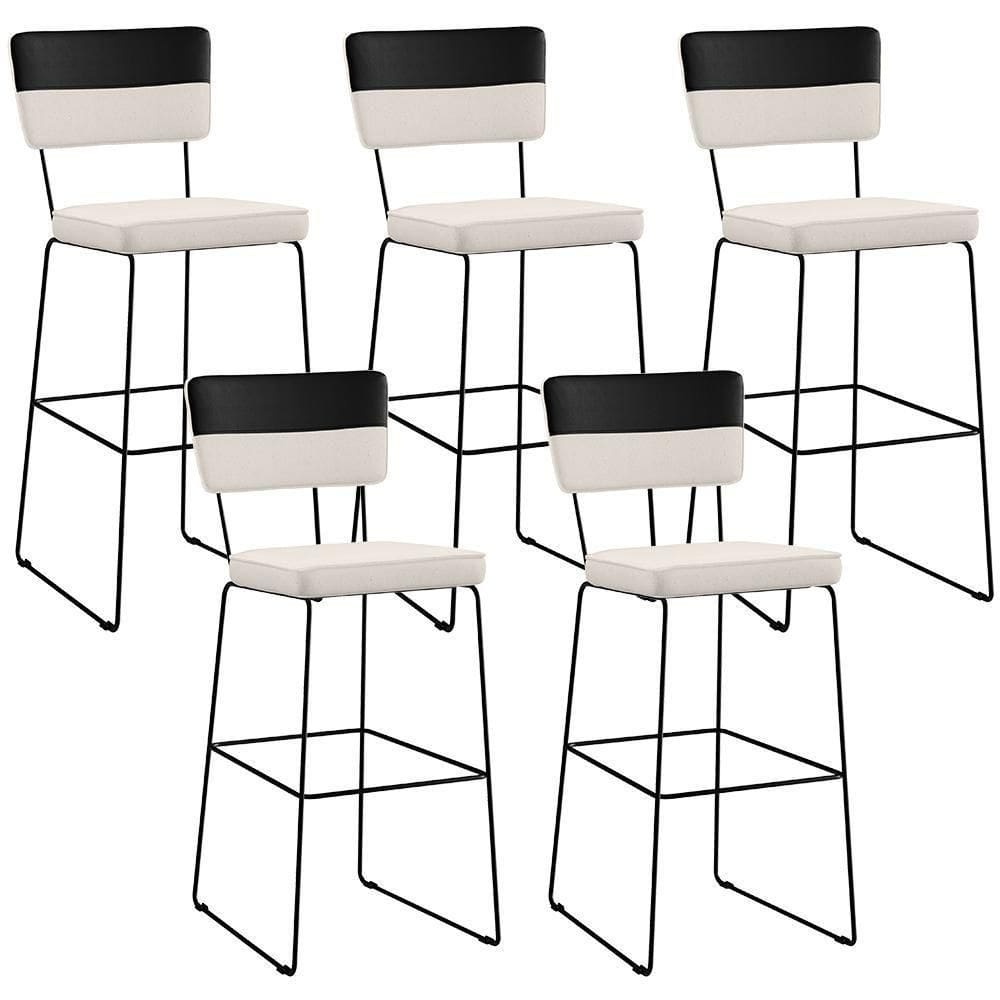Kit 05 Banquetas Altas Faixa Corano Preto Linho Cru
