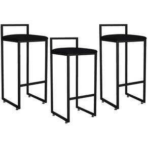 Kit 03 Banquetas Altas Cozinha Hanna L02 Preto Preto