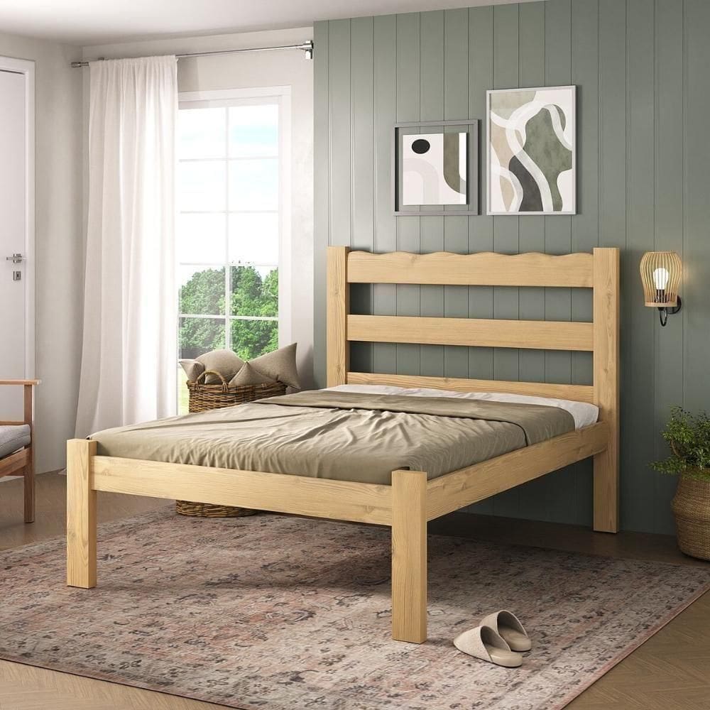 Cama De Casal Madeira Maciça Para Colchão 128/138x188cm Multimóveis CR35255 - Natural