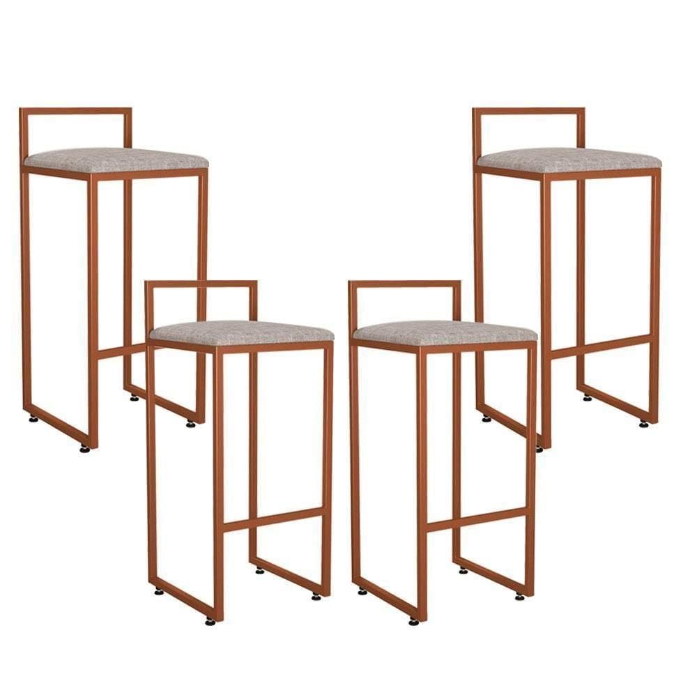 Kit 04 Banquetas Alta Hanna Bronze Linho Bege