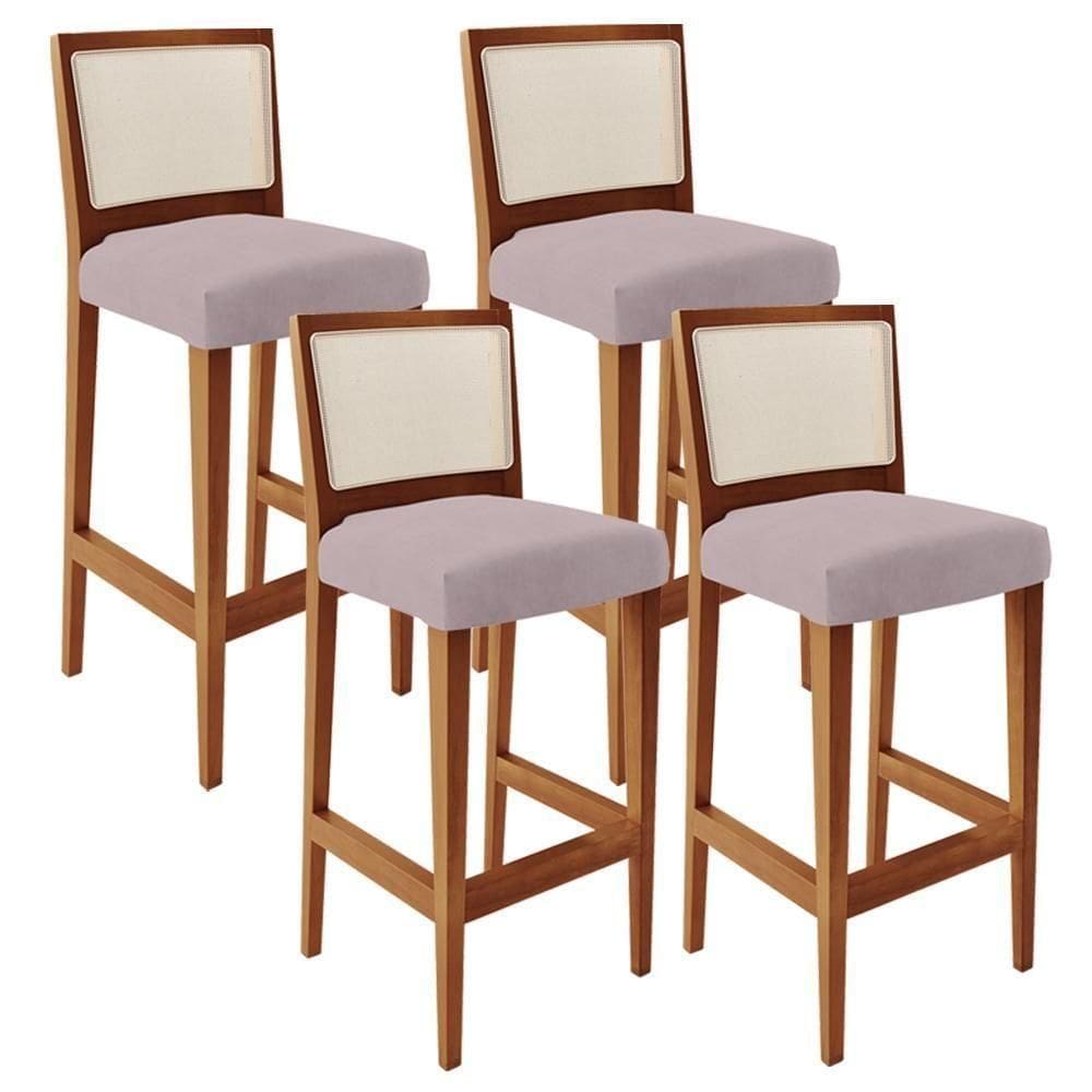 Kit 04 Banquetas Alta Cozinha Zion L02 Suede Rosê