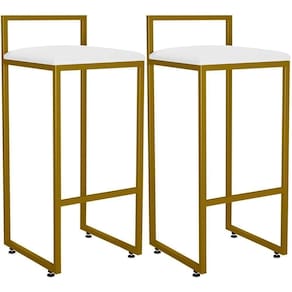 Kit 02 Banquetas Alta Cozinha Hanna L02 Dourado Branco
