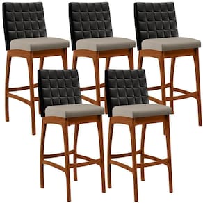 Kit 05 Banquetas Altas Mila Preto Linho Bege