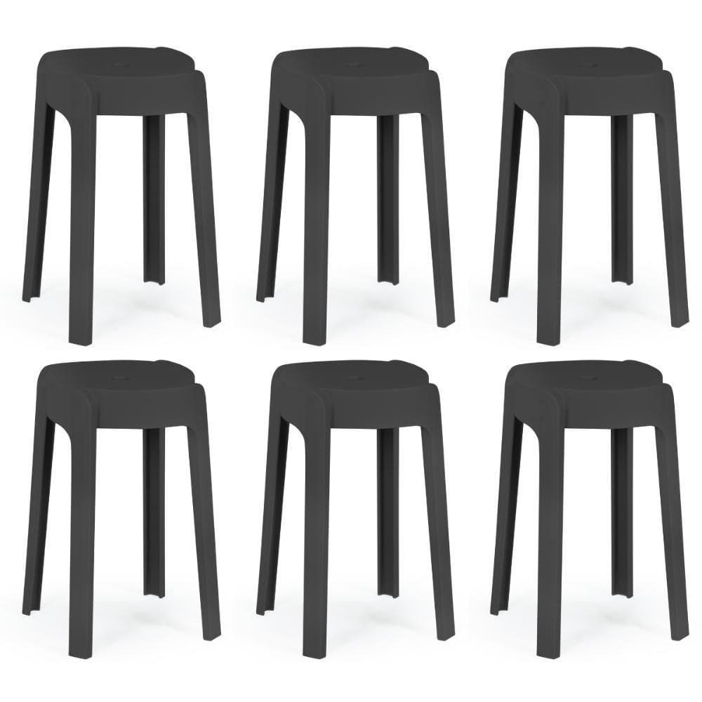 Kit 6 Banquetas Baixa Empilhável Nordica - Preto