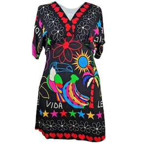 Vestido Preto Curto Virtude Estampa 100% Viscose