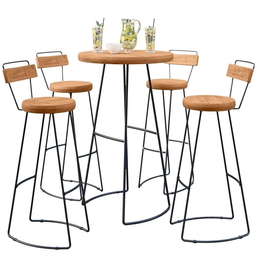 Mesa Bistrô Com 04 Banquetas Em Madeira Maciça Peroba Rosa