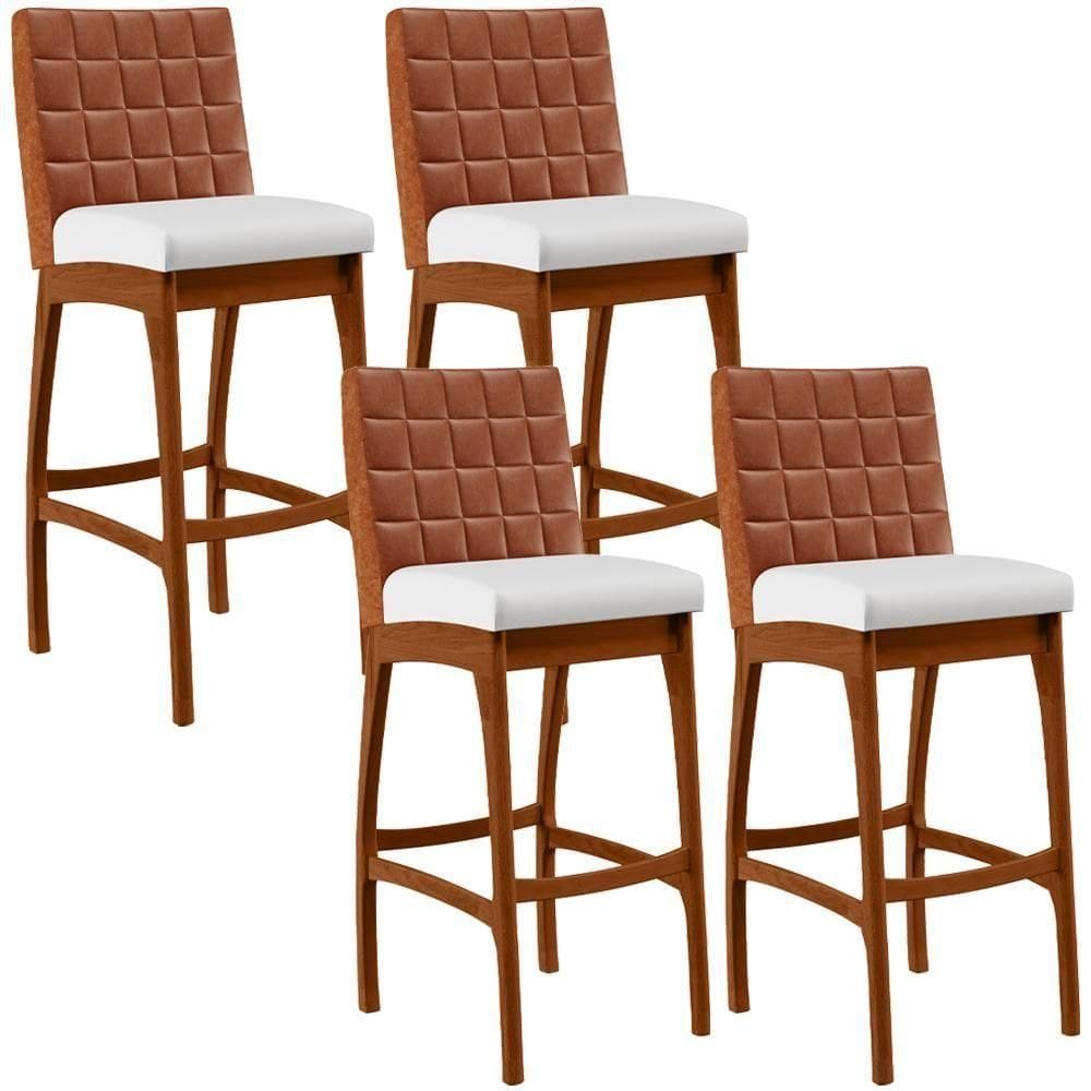 Kit 04 Banquetas Altas Mila Camel Corano Branco