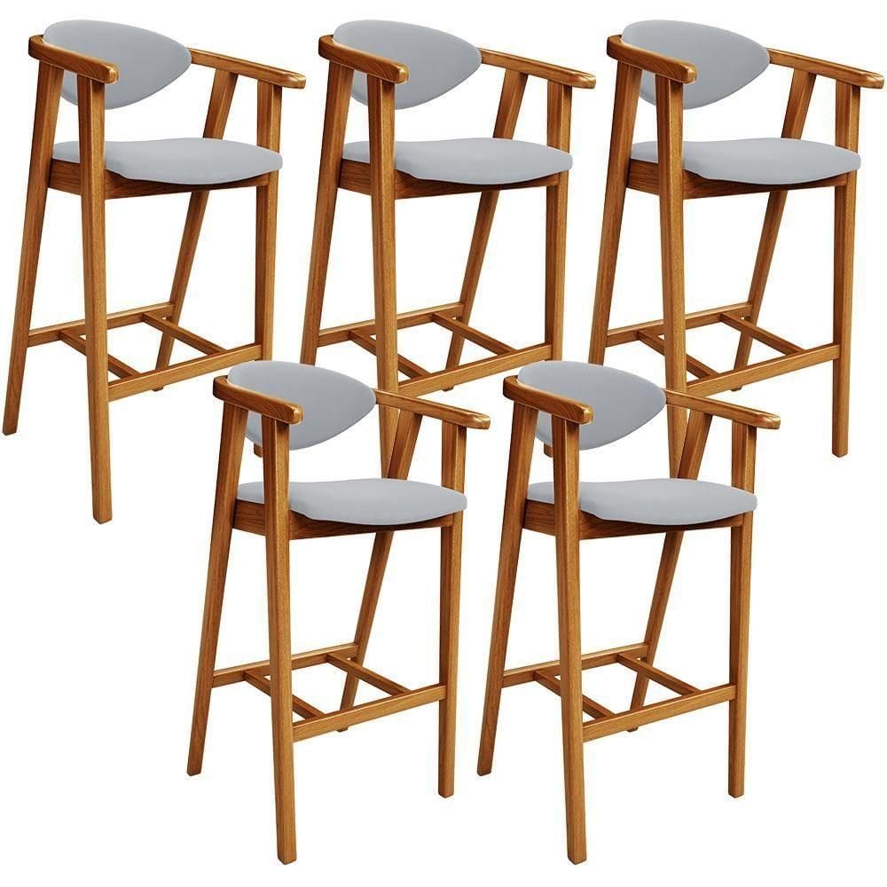 Kit 05 Banquetas Alta Para Cozinha Bancada Bar Sala De Jantar Fixa Cecília L02 Suede Cinza - Lyam