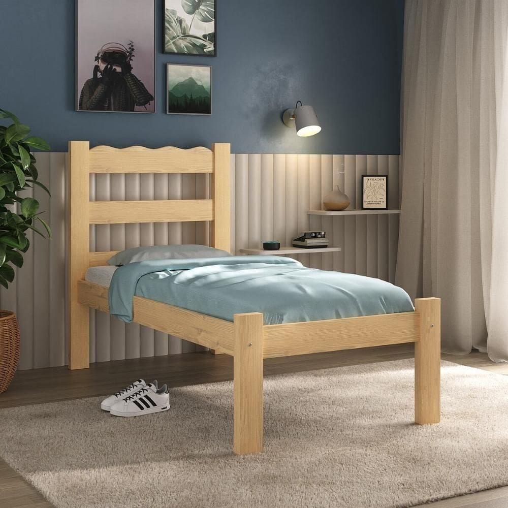 Cama De Solteiro Madeira Maciça Para Colchão 78/88x188cm Multimóveis CR35254 - Natural