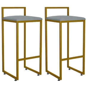 Kit 02 Banquetas Altas Hanna Dourado Suede Cinza