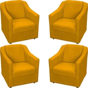 Kit 4 Poltronas Mila Pé De Plástico Cromado - Mostarda Suede