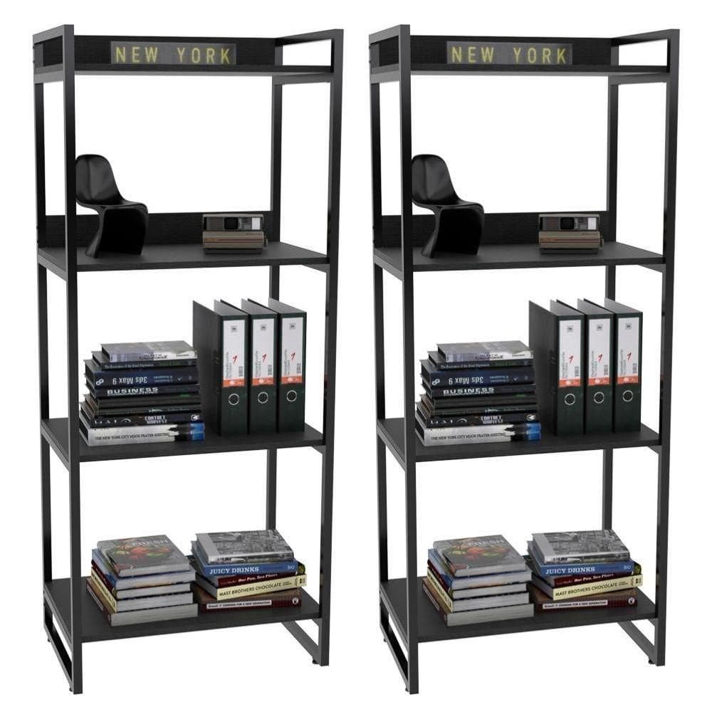 Kit 2 Estante Livreiro Multiuso Prisma 60Cm 4 Prateleiras Preto Onix