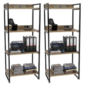 Kit 2 Estante Livreiro Prisma Estilo Industrial 60Cm 4 Prateleiras C08 Carvalho - Mpozenato