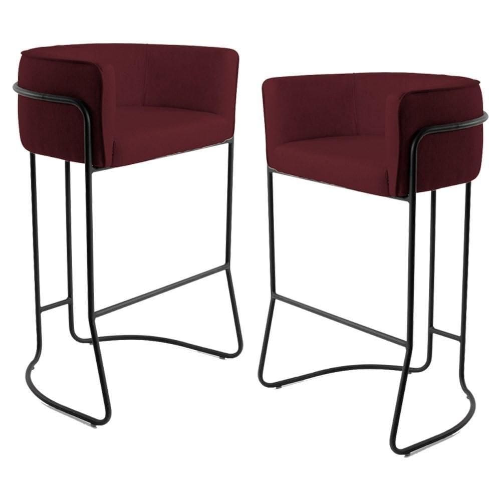 Kit 2 Banquetas Base Aço Preto Betina B-278 Veludo Marsala - Domi