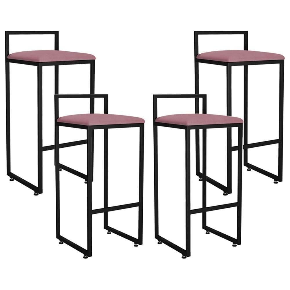 Kit 04 Banquetas Altas Hanna Preto Suede Rosê