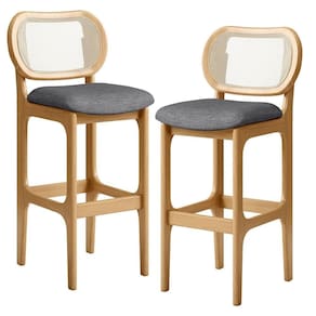 Kit 02 Banquetas Altas Para Cozinha Bancada Sala Tela Betta Fixa L02 Linho Cinza Escuro - Lyam