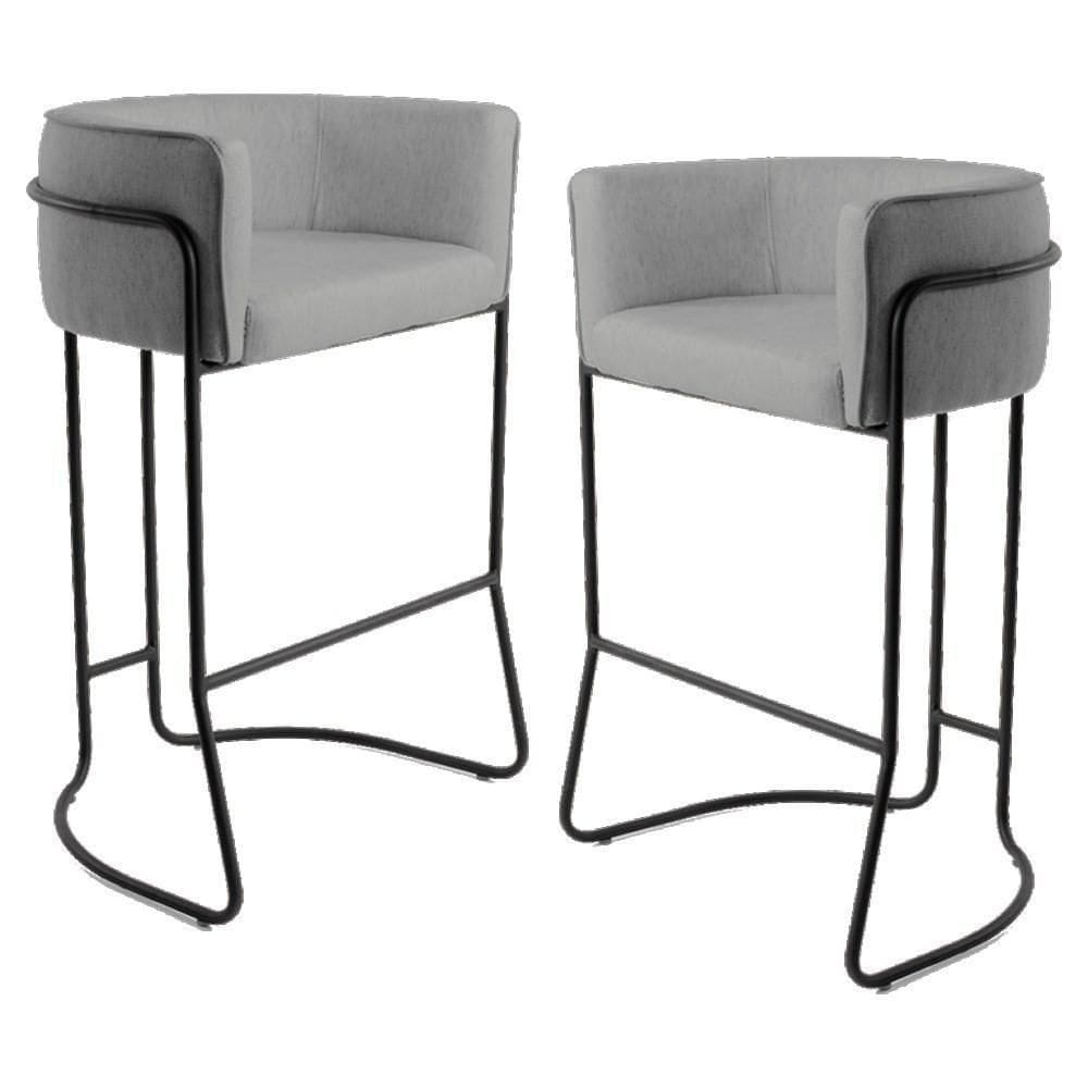 Kit 2 Banquetas Base Aço Preto Betina C-416 Linho Cinza Escuro - Domi