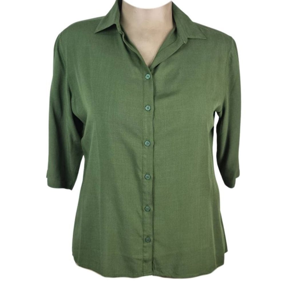 Camisete Feminino 3/4 Cores Lisas Verde 100% Viscose