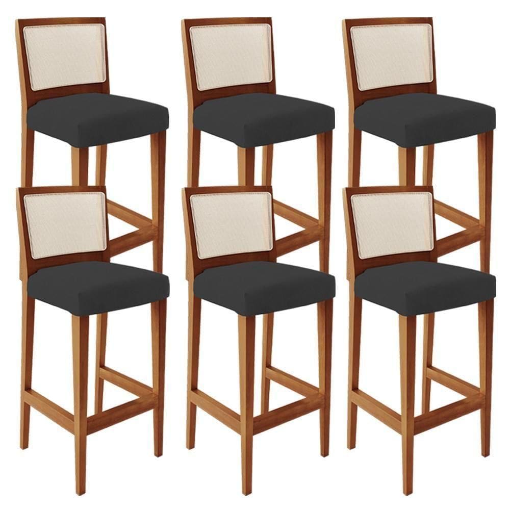 Kit 06 Banquetas Alta Branco Suede Preto