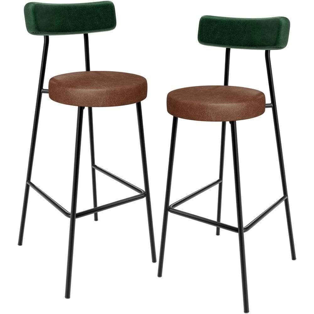 Kit 02 Banquetas Alta Cozinha Sala De Jantar Milão L02 Facto Verde Couríssimo Marrom