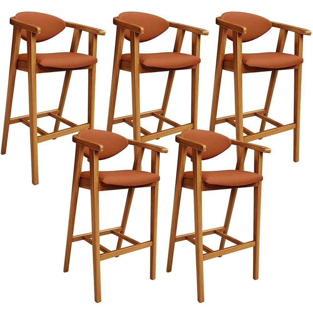 Kit 05 Banquetas Alta Bancada Bar Sala De Jantar Fixa Cecília L02 Tecido Terracota