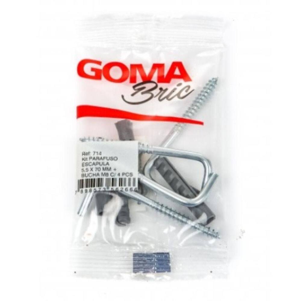 Kit Parafuso Escapula Goma 5,5 x 70mm + Bucha M8 com 4 Peças