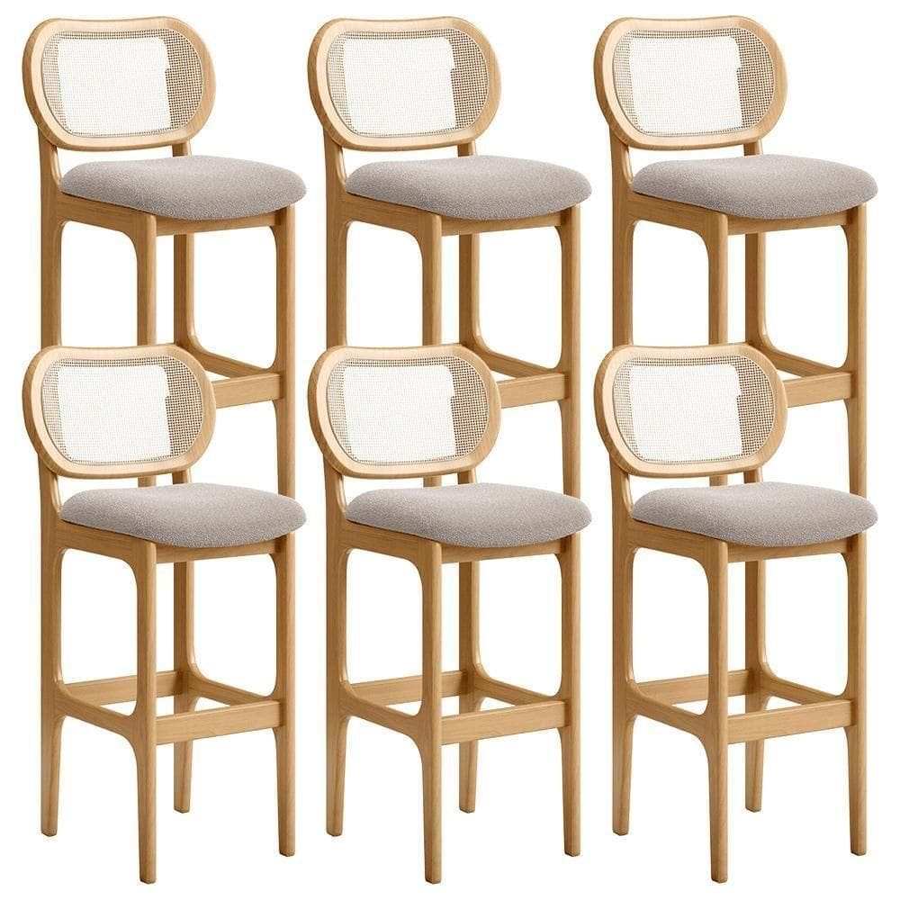 Kit 06 Banquetas Altas Para Cozinha Bancada Sala Tela Betta Fixa L02 Bouclê Creme - Lyam