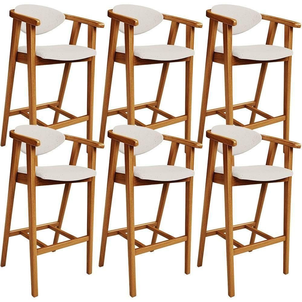 Kit 06 Banquetas Alta Para Cozinha Bancada Bar Sala De Jantar Fixa Cecília L02 Linho Cru - Lyam
