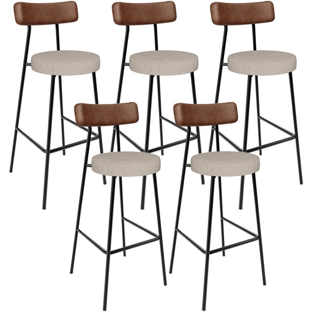 Kit 05 Banquetas Alta Cozinha Bar Sala Jantar Milão L02 Couríssimo Marrom Linho Bege - Lyam Decor
