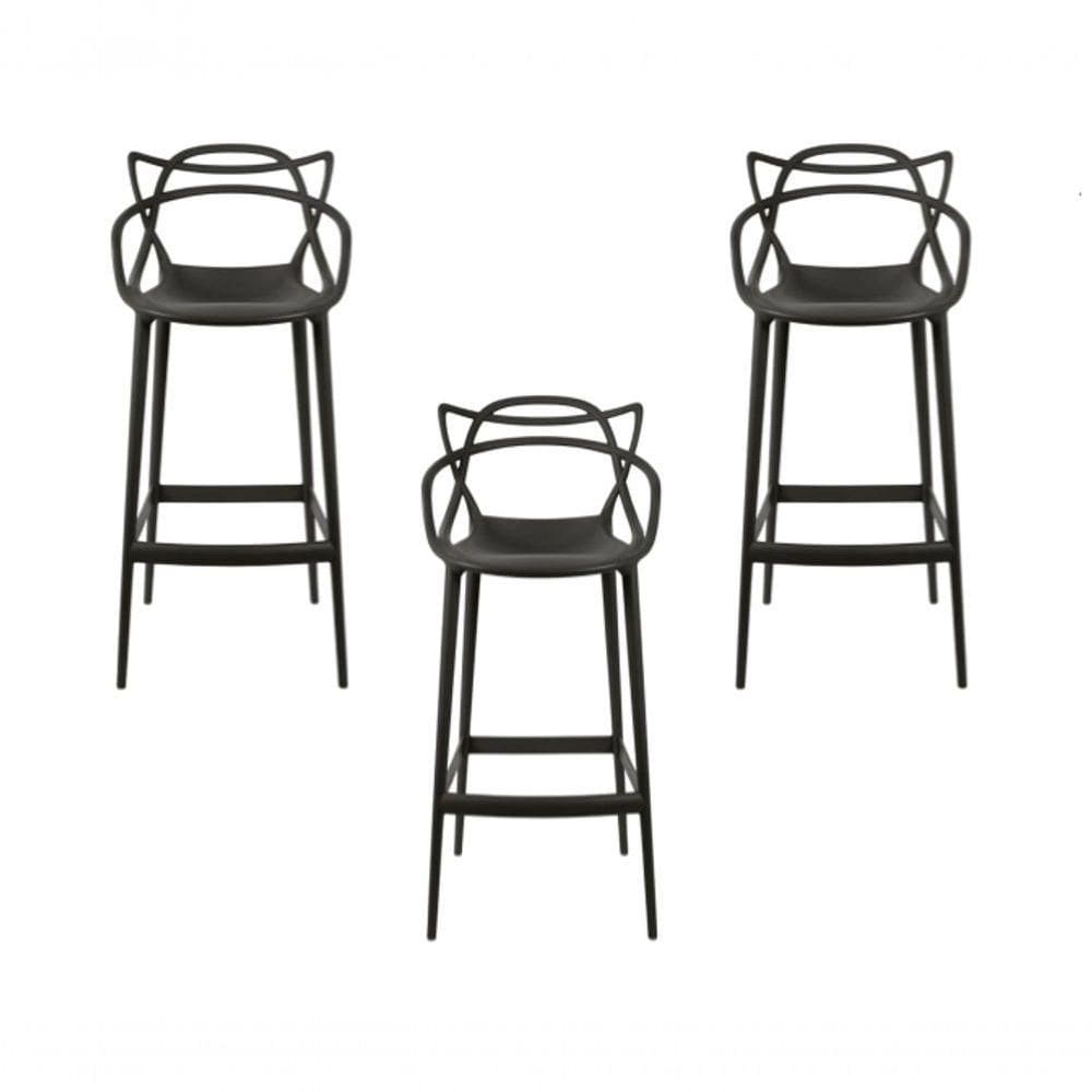 Conjunto C-3 Banqueta Allegra Alta Master Preta Cozinha Americana Balcão Polipropileno
