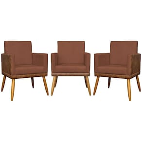 Kit 3 Poltronas Decorativas Lis Corino e Pé Palito - Terracota Suede Corino