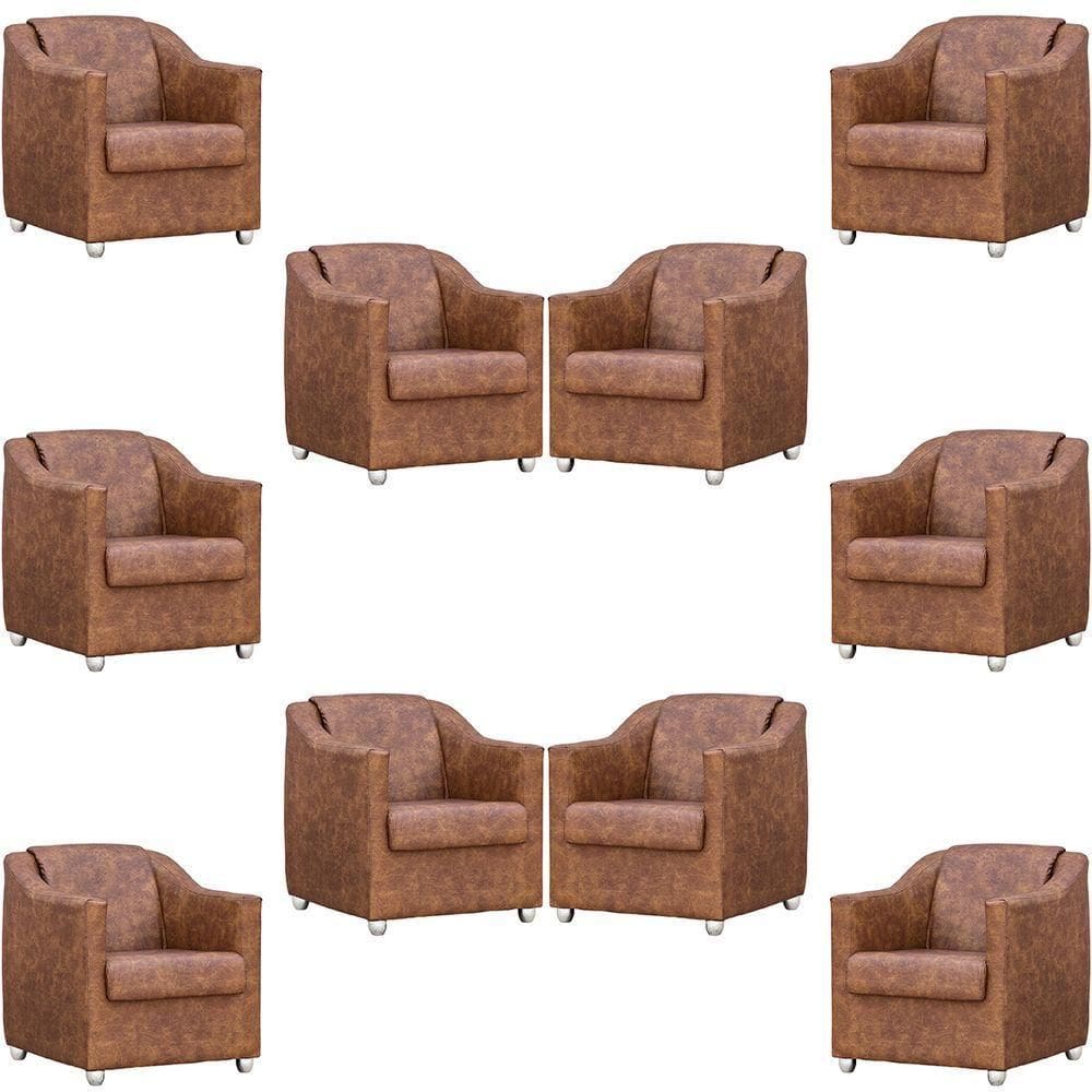 Kit 10 Poltronas Mila Corino Cores Pé De Plástico Cromado - Peroba Corino