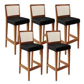 Kit 05 Banquetas Alta Para Encosto Tela Branco Facto Preto