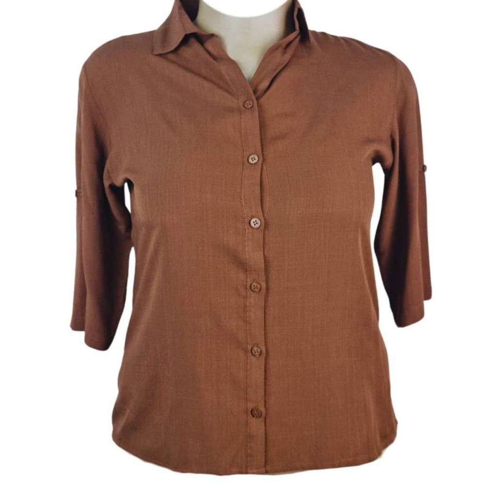 Camisete Feminino 3/4 Cores Lisas Marrom 100% Viscose