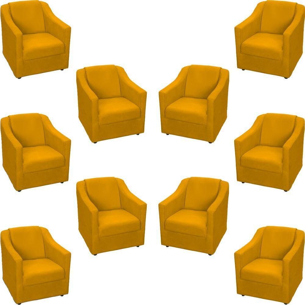 Kit 10 Poltronas Decorativa Mila Pé De Plástico Cromado - Mostarda Suede
