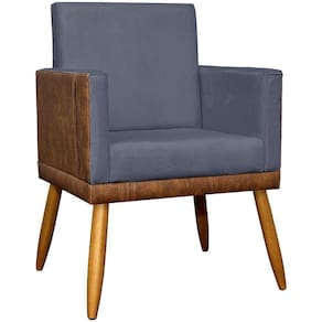 Poltrona Decorativa Lis Corino e Pé Palito 30 Cm Castanho - Cinza Suede Corino