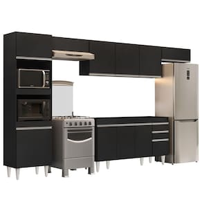 Armário De Cozinha Modulada 5 Peças Cp13 Balcão Sem Tampo Preto - Lumil
